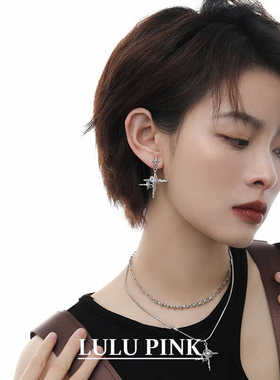 美式小众设计ins中性风四芒星珍珠耳环欧美潮酷风s925纯银针耳饰