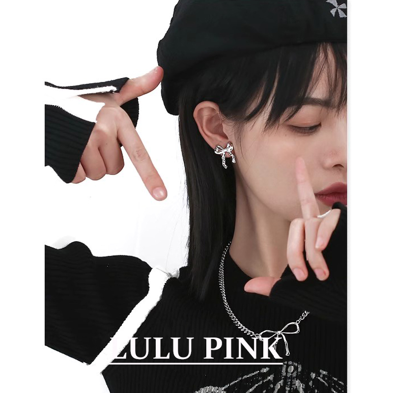 美式小众设计甜酷风蝴蝶结耳环女欧美风耳饰简约百搭952银针耳钉