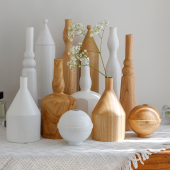 法式 木制花瓶北欧极简民宿酒店摆件莫兰迪静物高级感原木桌面花器