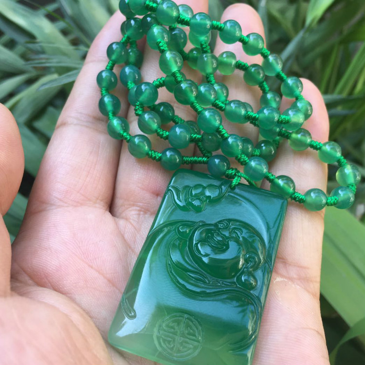 玉石冰种绿玉髓佛公挂件满绿玛瑙弥勒佛吊坠玉佛项坠男女项链包邮