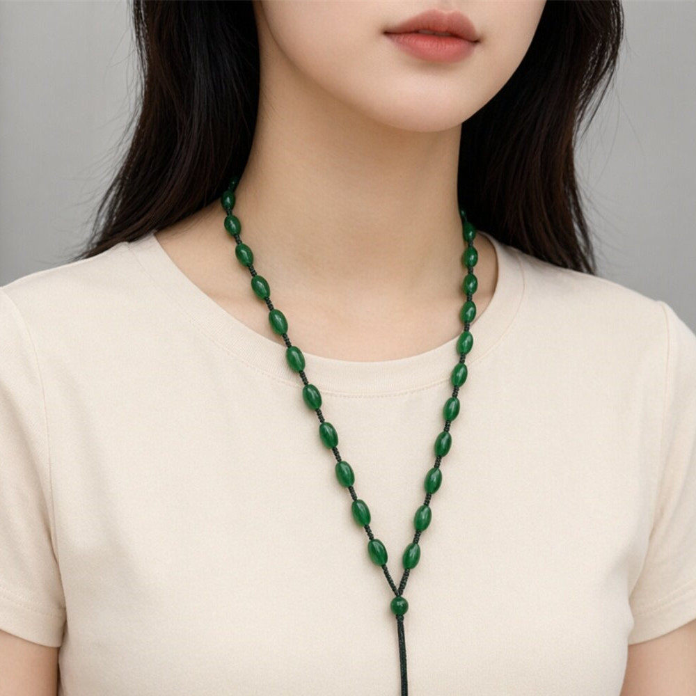 高冰绿玉髓绿玛瑙高档吊坠项链绳