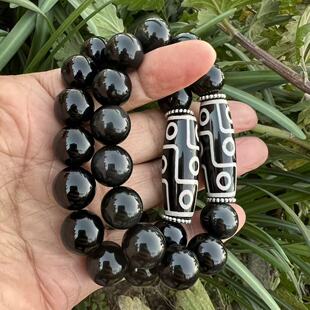冷峻暗黑潮男黑宝石手链神秘藏式九眼天珠玛瑙手串黑曜石佛珠手饰