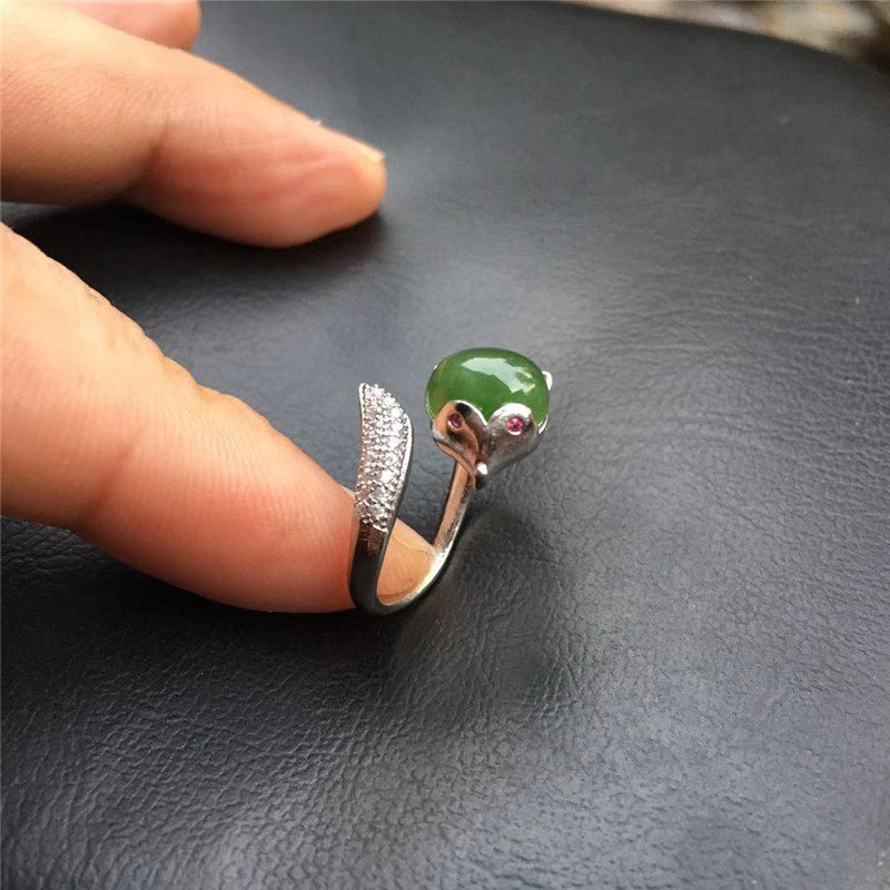 碧玉旺桃花开口戒指女款指环