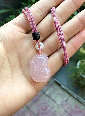 粉色玛瑙小狐狸吊坠挂件简约项链
