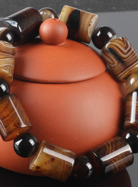 手工缠丝波斯条纹男士文玩老玛瑙