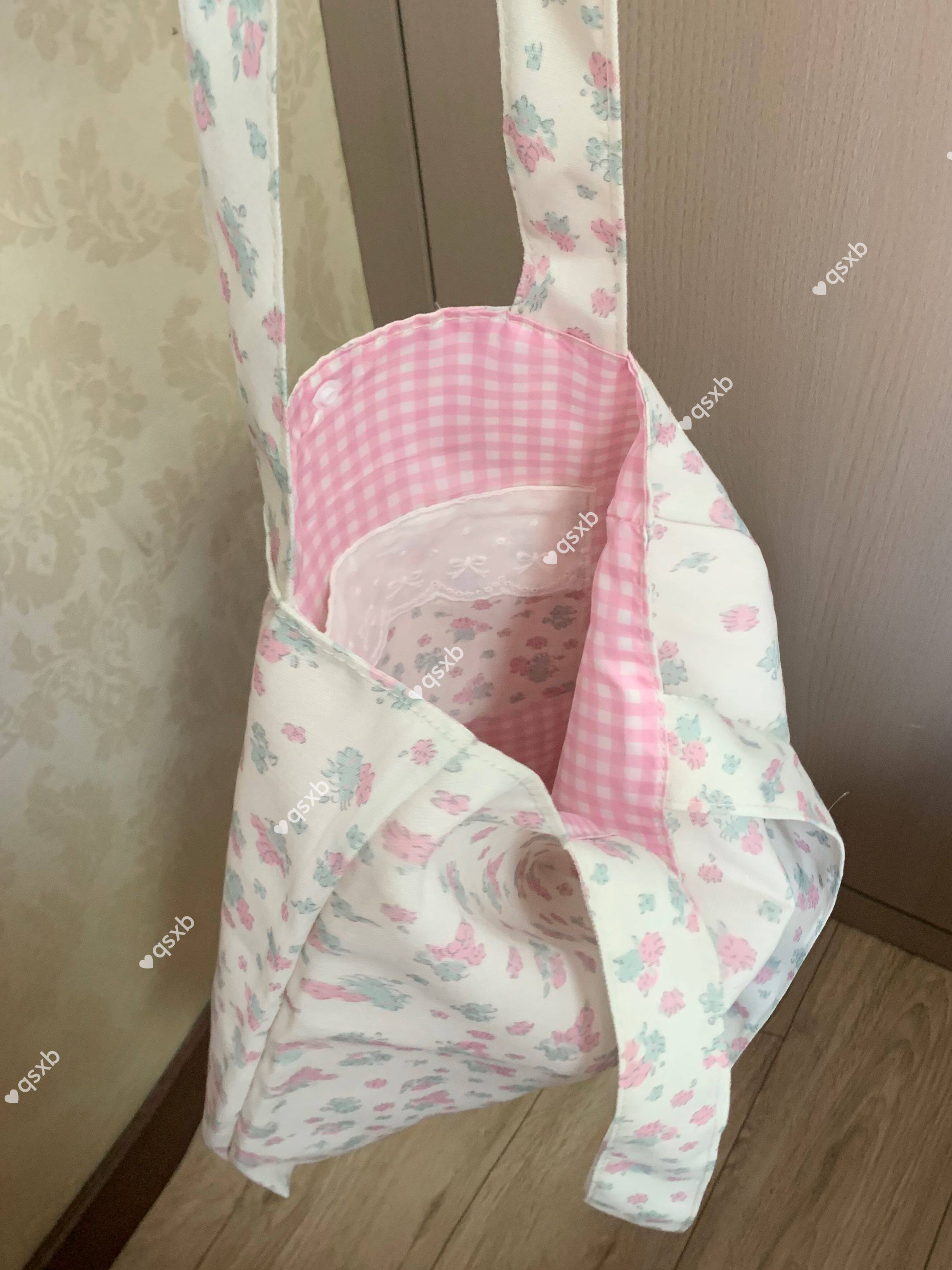 甜美碎花帆布包包女 田园风ins高颜值粉格子单肩包学生上课手提包