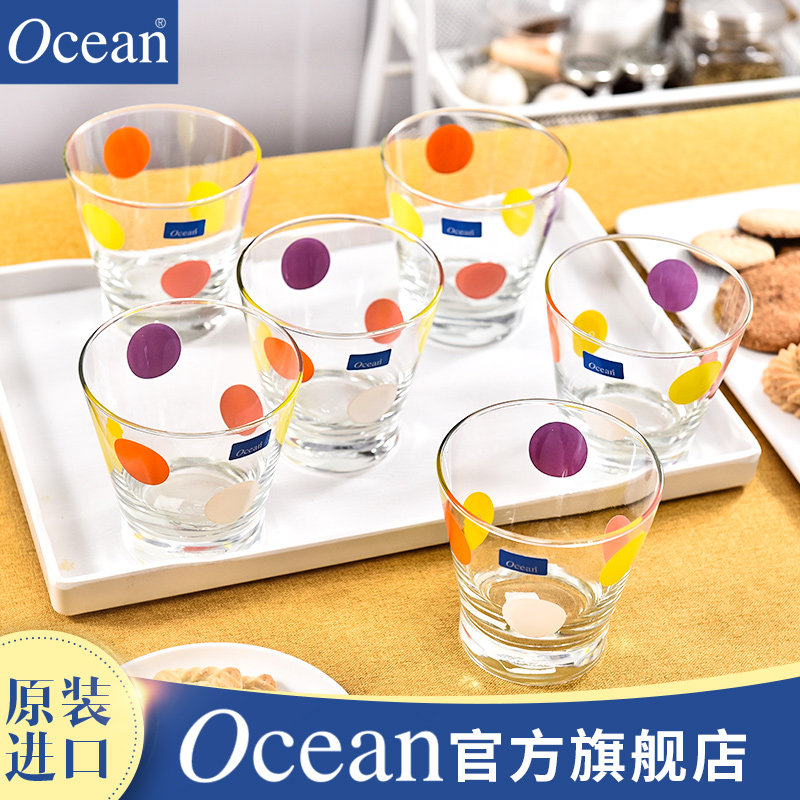 ocean鸥欣原装进口耐热玻璃印花水杯家用杯子茶杯牛奶杯6只套装