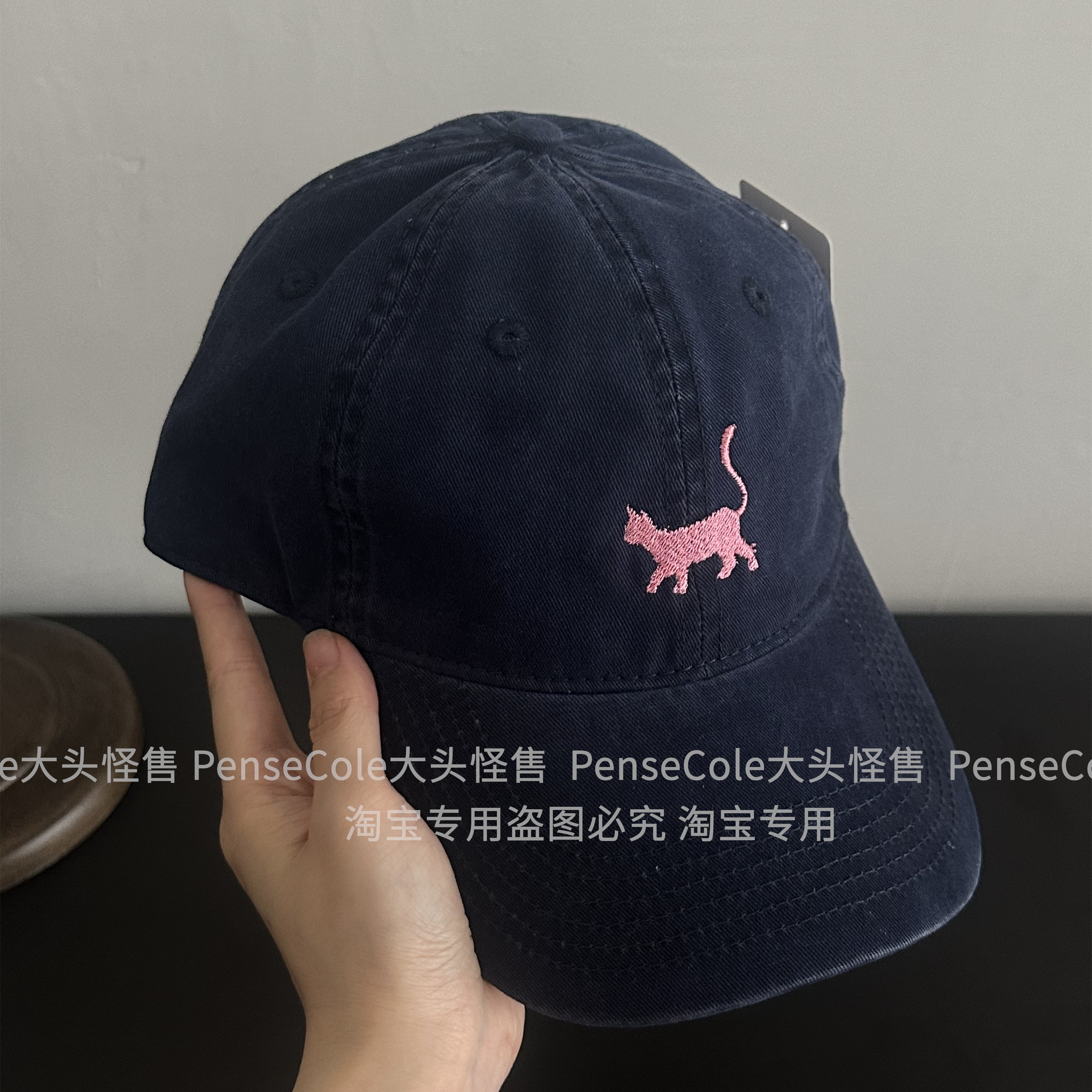 大头怪售高品质棒球帽水洗棉帽子男女款大头围鸭舌帽小猫刺绣夏季