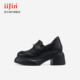 iiJin艾今25新款 9.5cm超轻厚底内增高粗跟朋克乐福皮鞋 女593DNC