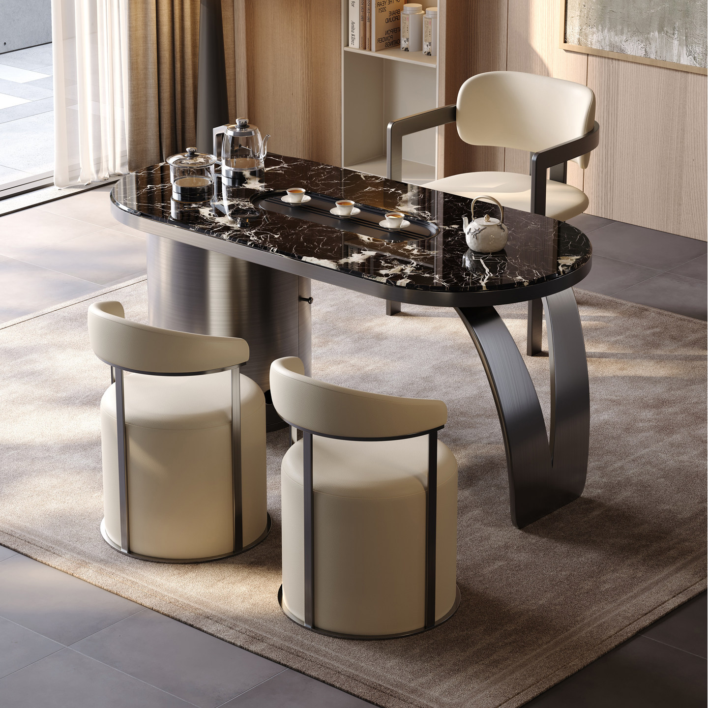 意式轻奢天然奢石茶台不锈钢2026新款高级感阳台家用大理石泡茶桌