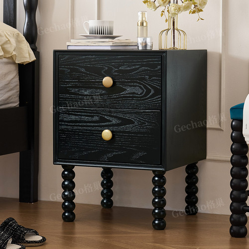 法式复古风白蜡木实木床头柜卧室床头边柜家用小户型储物收纳柜