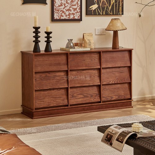 中古风白蜡木实木九斗柜客厅小户型复古风收纳储物餐边柜沙发边柜