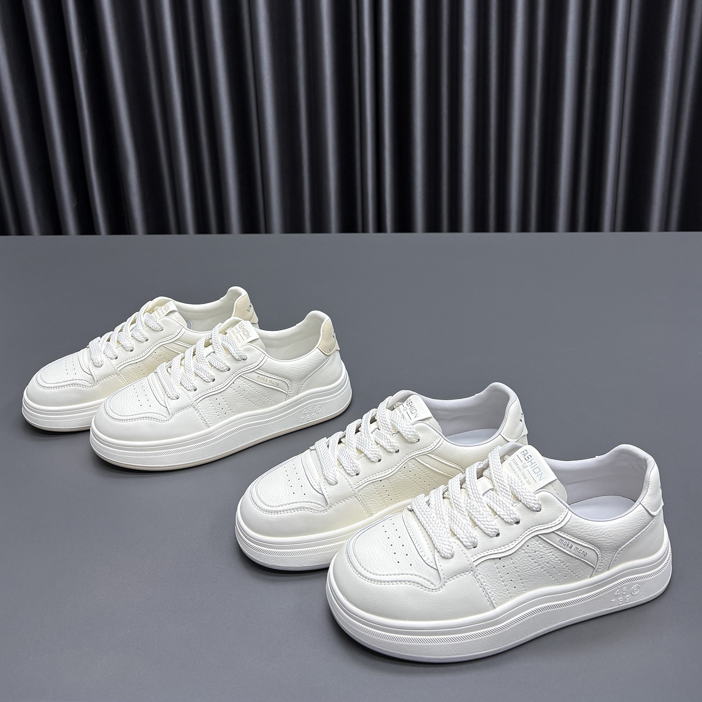 真皮小白鞋女2026春季新款圆头厚底系带时尚百搭牛皮休闲运动板鞋