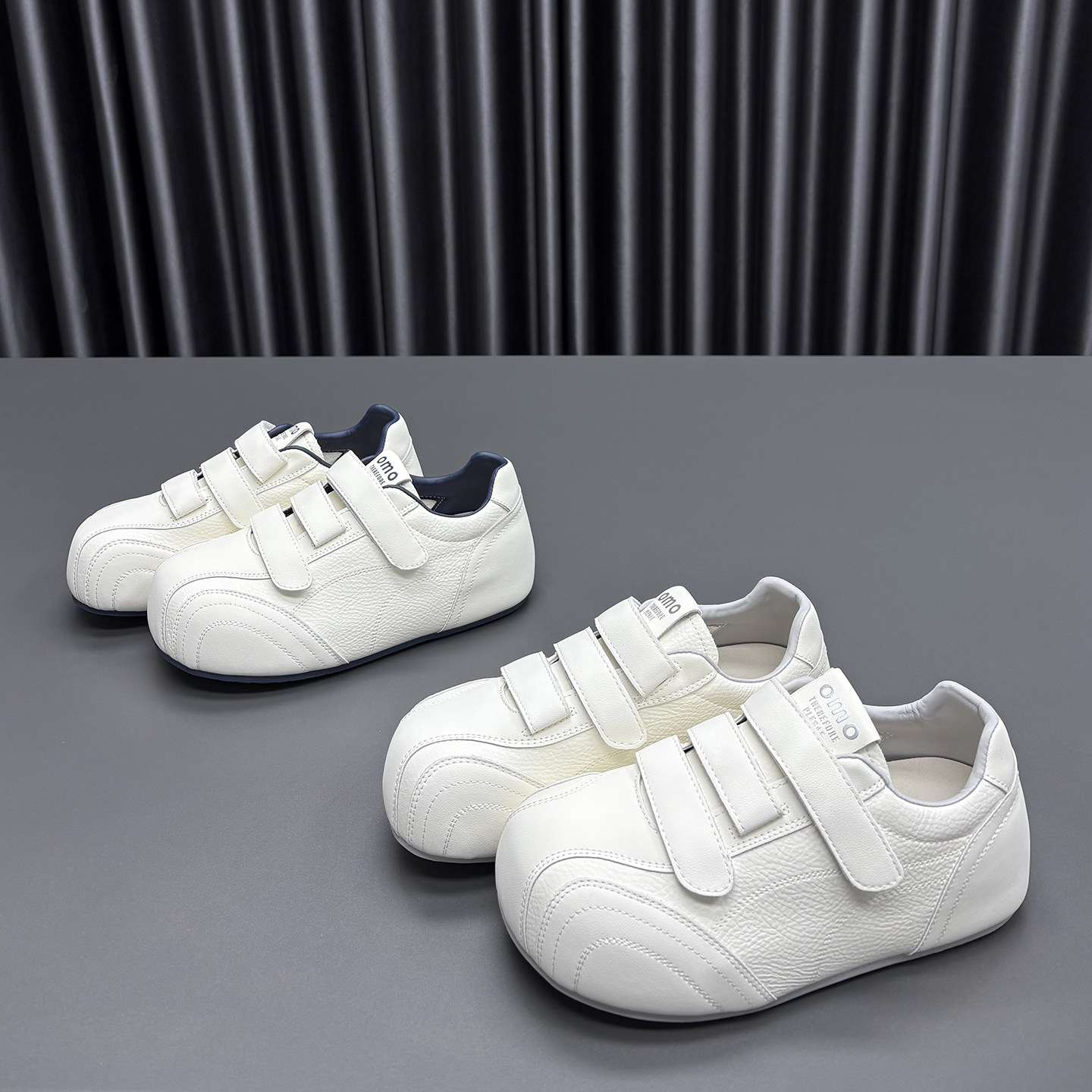 真皮小白鞋女2026春季新款圆头厚底内增高魔术贴牛皮休闲运动板鞋