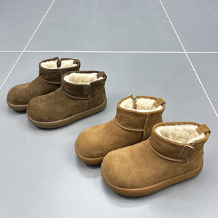 真皮羊毛雪地靴女2025冬季新款圆头厚底加厚保暖短筒牛皮休闲棉靴