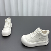 真皮加绒大棉高帮鞋 圆头厚底加厚保暖休闲运动板鞋 女2025冬季 新款