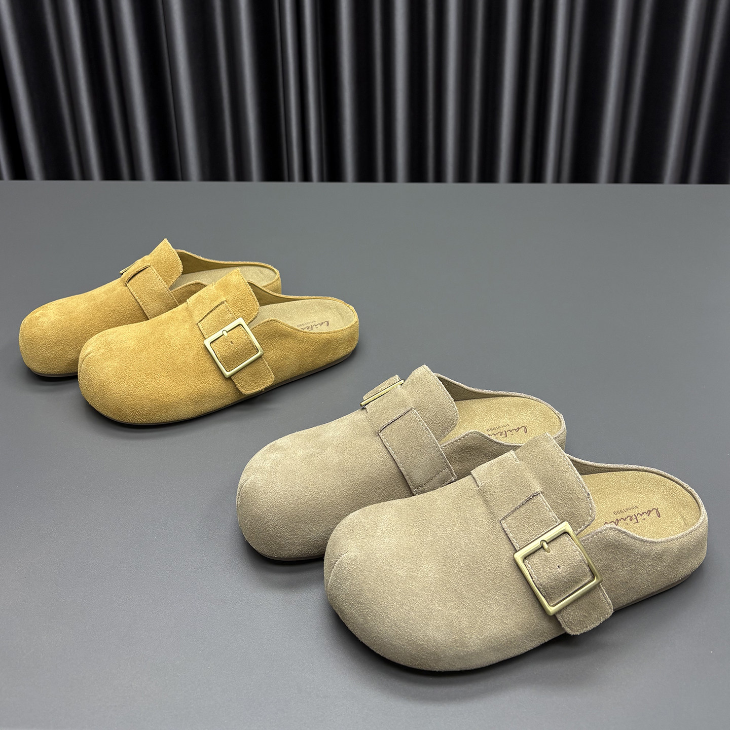 真皮圆头勃肯鞋女2026春季新款圆头后空厚底懒人外穿牛皮休闲单鞋