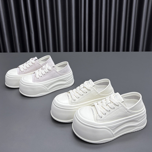 百搭牛皮休闲板鞋 圆头松糕厚底时尚 女2026春夏新款 真皮两穿小白鞋