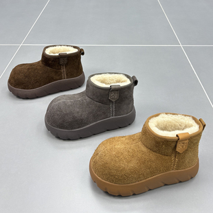 真皮羊毛雪地靴女2025冬季新款大头厚底套筒防滑加厚牛皮保暖棉靴