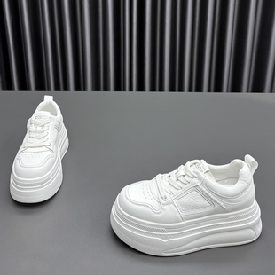 真皮小白鞋女2026春季新款圆头松糕厚底增高显瘦时尚牛皮休闲板鞋