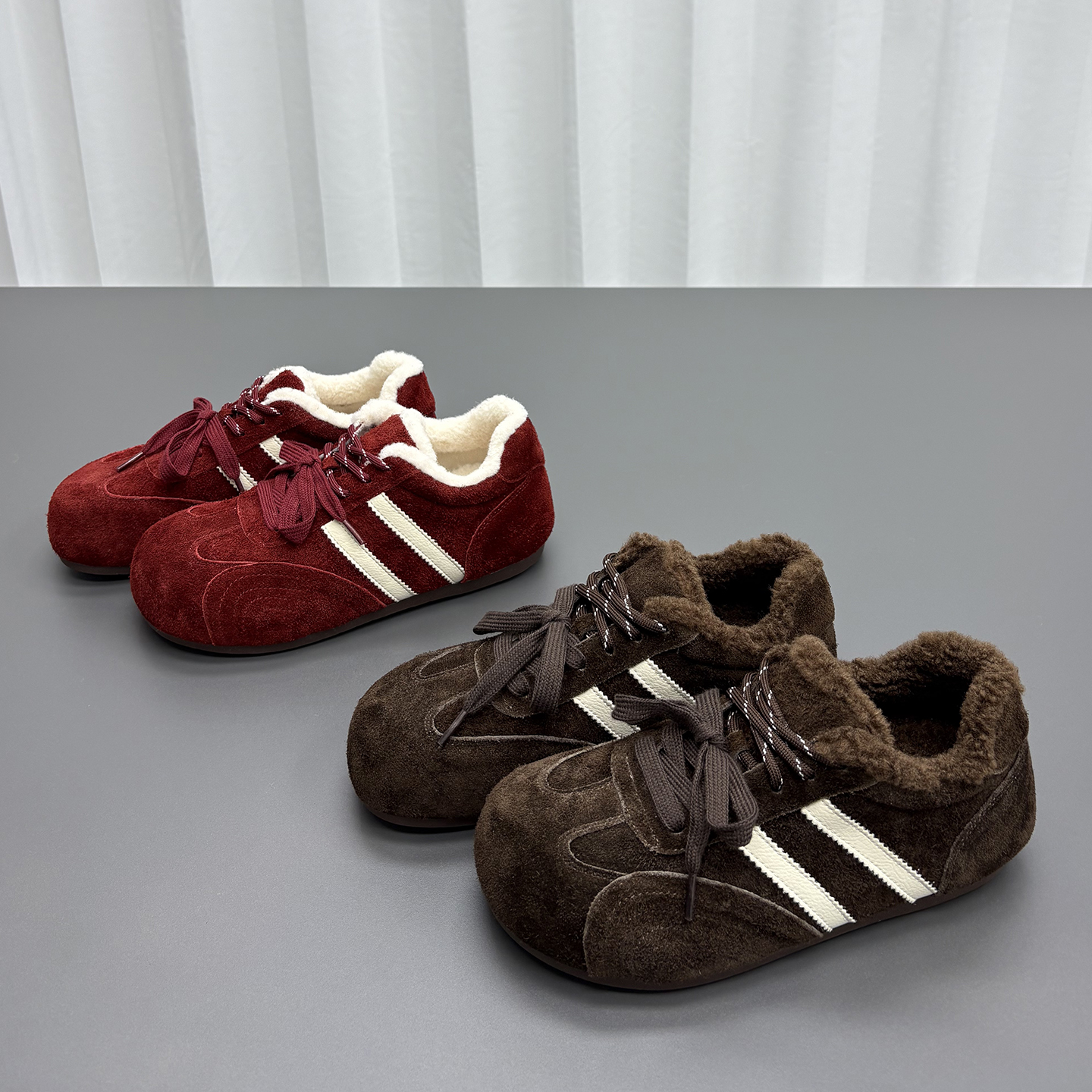 真皮羊毛加绒德训鞋女2025冬新款