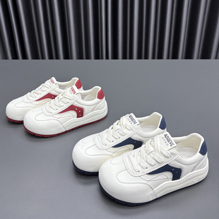 真皮德训鞋女2026春季新款圆头厚底防滑休闲牛皮运动小白鞋板鞋潮