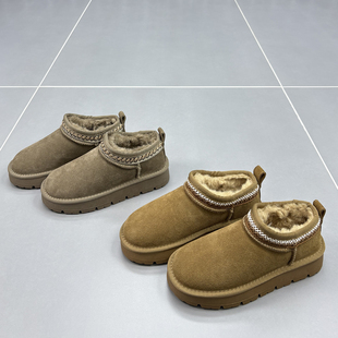 真皮羊毛加厚雪地靴女2025冬季新款圆头厚底防滑磨砂牛皮休闲棉靴