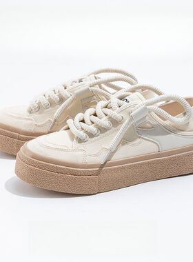 低帮厚底半托两穿帆布鞋女2024夏季薄款百搭透气小白鞋潮流女板鞋