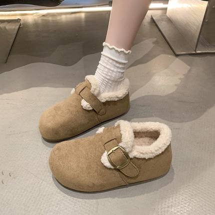 复古羊羔毛全包勃肯鞋女2025冬季新款毛毛鞋加绒内增高雪地棉鞋