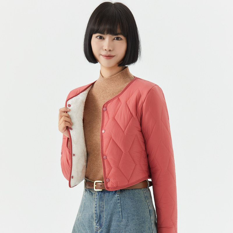棉衣女短款加绒羊羔绒保暖棉服