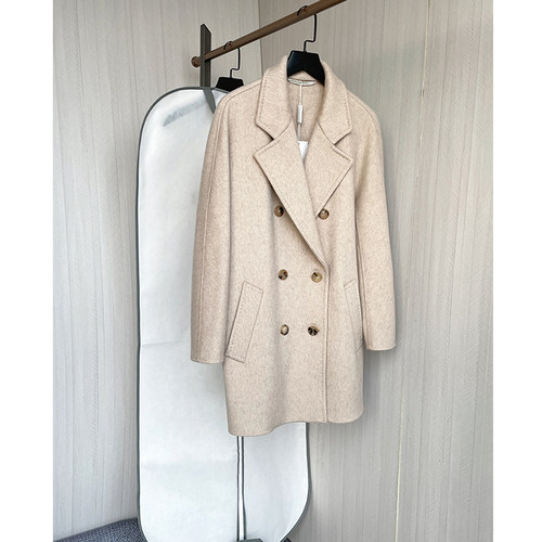 max同款短款sella羊绒水波纹大衣