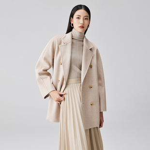 Max同款Guinea小个子毛呢外套101801短款sella双面水波纹羊绒大衣