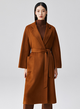 M家max双面水波纹羊绒焦糖色大衣labbro/ludmilla中长款浴袍外套