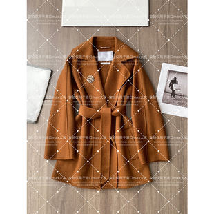 max外贸秋冬短款双面绒羊毛呢水波纹焦糖色GAS小个子女士大衣外套