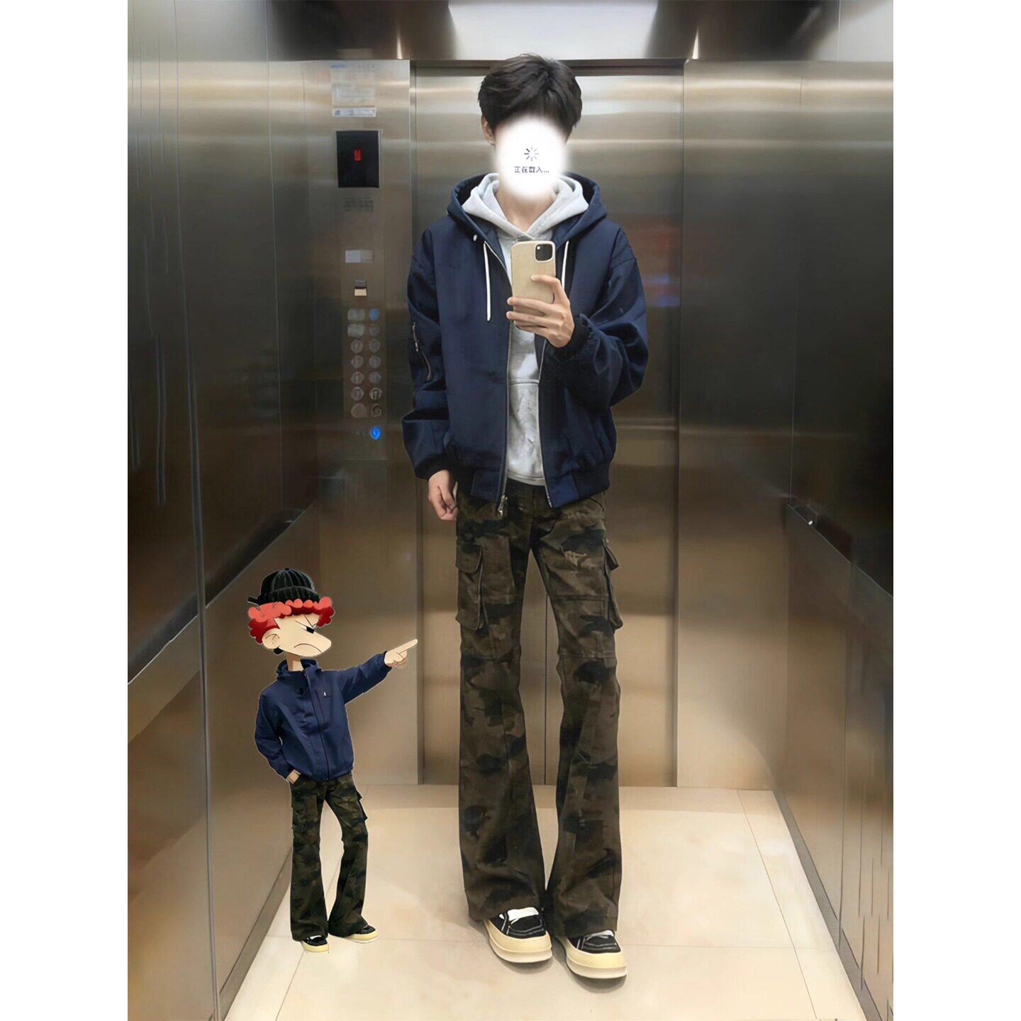 美式迷彩工装裤子男款春季vibe痞帅直筒裤多口袋显腿长微喇弯刀裤