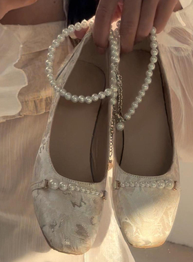 新中式配旗袍珍珠复古风高跟鞋女粗跟2025新款古风玛丽珍百搭单鞋