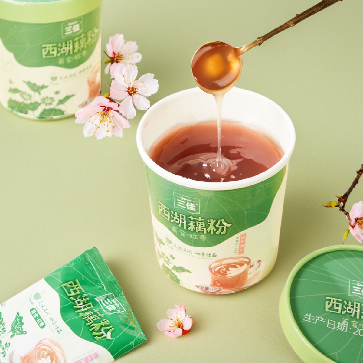 三佳百合红枣西湖藕粉杯装杭州特产即食易冲方便早餐代餐30g*8碗