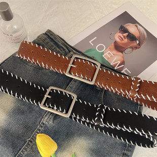 腰带2026新款 设计感百搭老钱风腰封法式 复古时髦宽皮带度假棕色裤