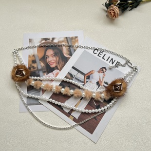 法式珍珠多层腰链女毛毛装饰小众设计感配饰裙子毛衣腰间腰带链条