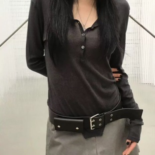 复古咖色黑色棕色腰包腰间配饰女细皮带腰封麂皮绒装饰配裙子毛衣