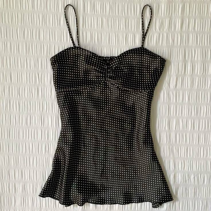 thumbnail for French vintage vintage polka dot camisole pleated sleeveless millennial hottie y2k top