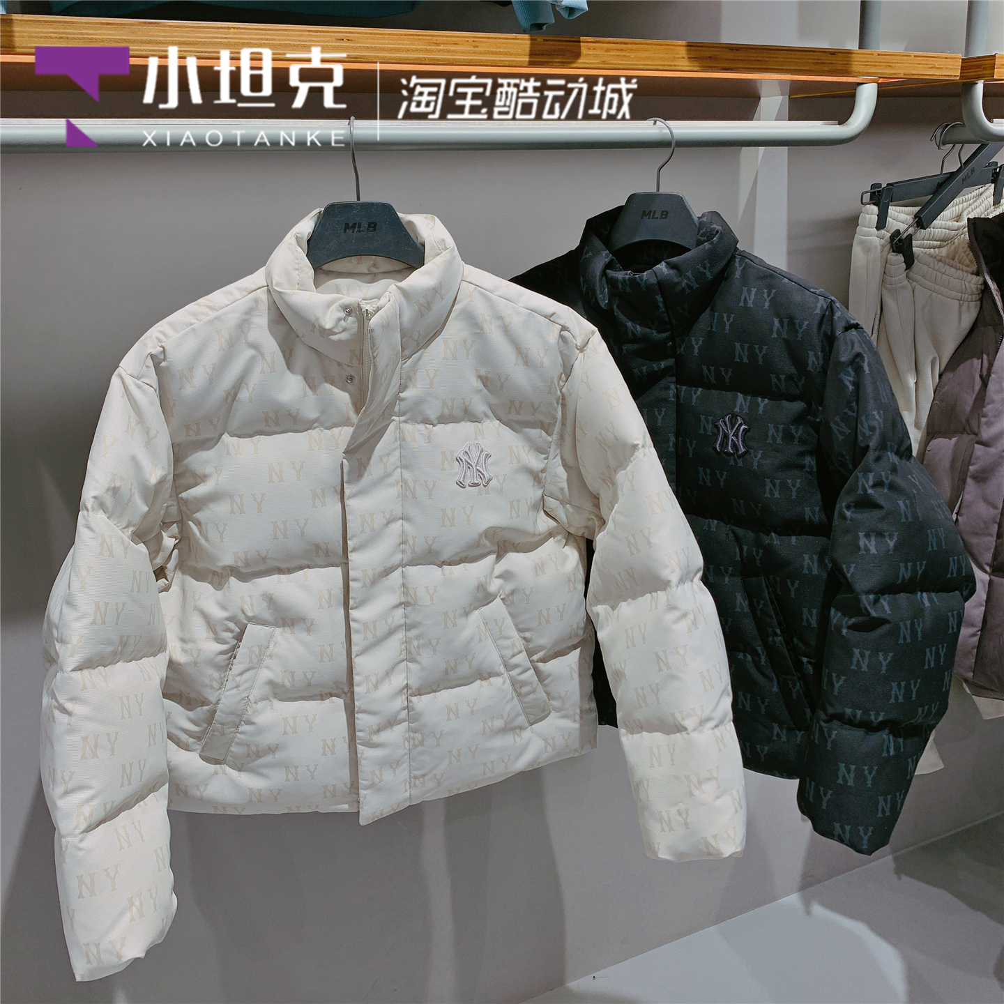 MLB情侣款满印时尚立领羽绒服