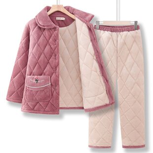 中老年人女冬装睡衣妈妈休闲保暖加绒加厚棉衣套装奶奶家居服外套