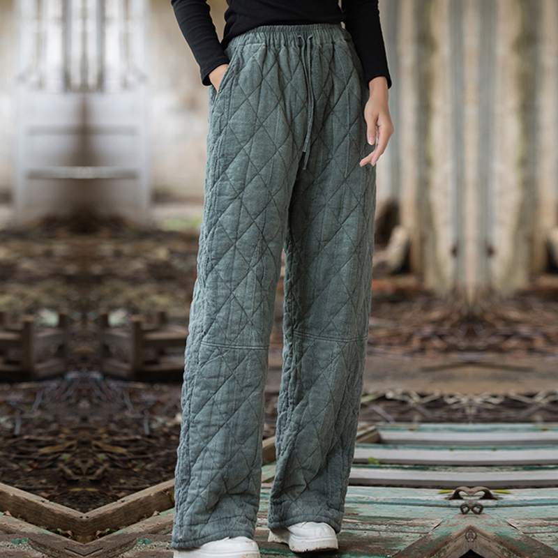 冬季棉麻女装新款原创阔腿裤复古哈伦长裤太极瑜伽夹棉保暖棉裤女