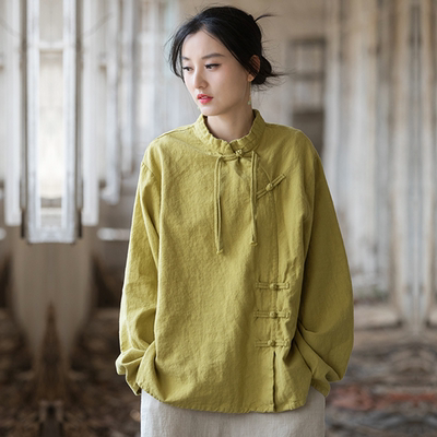 衬衫中国上衣苎麻外套长袖棉麻短