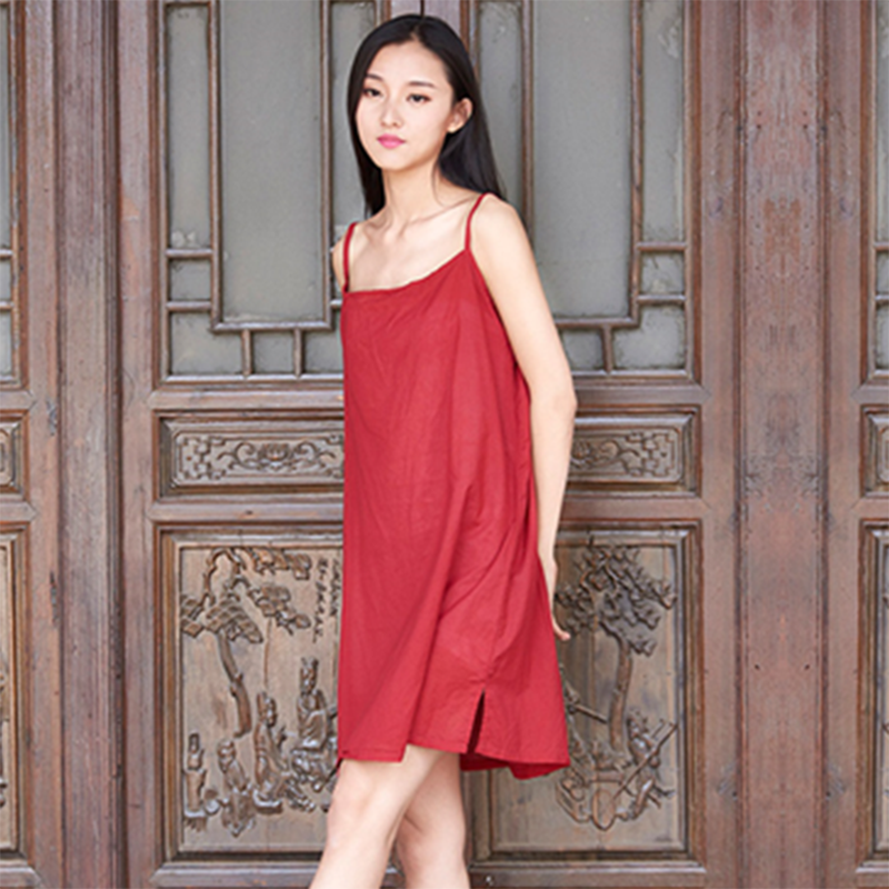 2024春夏季女新款百搭棉麻宽松中长款无袖吊带背心打底连衣裙衬裙