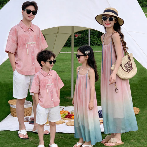 夏季海边度假高级感亲子装