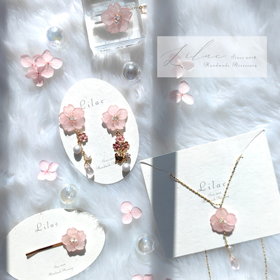 lilac可爱日系粉色绣球花耳钉