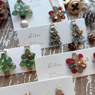 lilac日系手作圣诞节真花 原创设计纯手工独特真花耳环 圣诞礼物