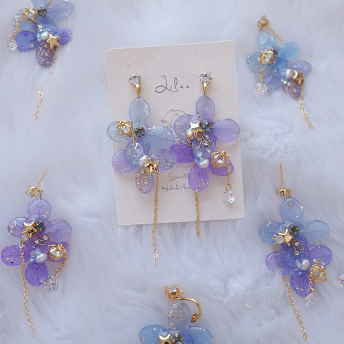 LILAC日系手作蓝紫渐变永生花耳